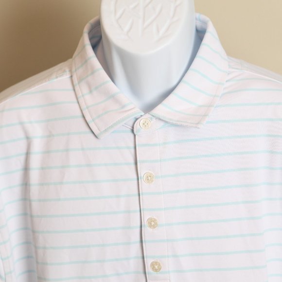 FootJoy FJ Men's white and blue striped short sleeve golf polo shirt XL - Picture 2 of 6